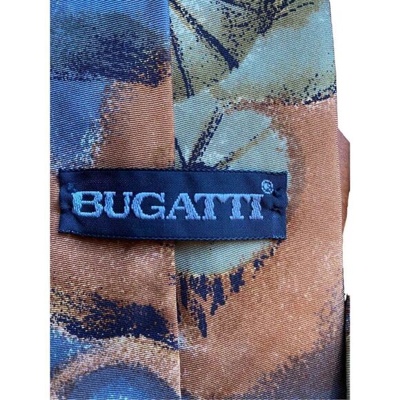 Bugatti green blue rust silk tie new with tags - Picture 6 of 7